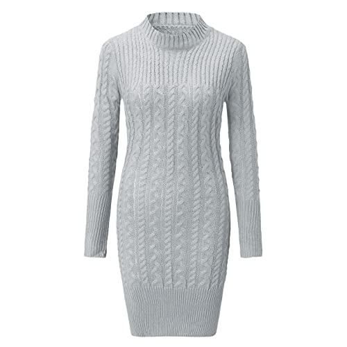 Damen Strickkleider Kurz Winter Zopfmuster Elegant Langarm Mini A Linie Sexy Strickpullover Kleid Pulloverkleid Winterkleid von Fulidngzg