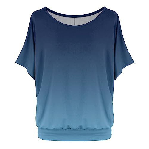 Damen T Shirt: Elegant Kurzarm Tshirt Fledermaus Made in Italy Festliche Bluse Locker Große Größen Tunika Yoga Schwarzes Oberteile mit Gummizug Am Saum Sommer Festlich Hawaii Hemd Shirts von Fulidngzg