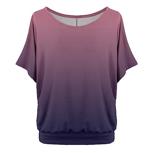 Damen T Shirt: Elegant Kurzarm Tshirt Fledermaus Made in Italy Festliche Bluse Locker Große Größen Tunika Yoga Schwarzes Oberteile mit Gummizug Am Saum Sommer Festlich Hawaii Hemd Shirts von Fulidngzg