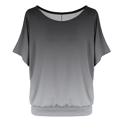 Damen T Shirt: Elegant Kurzarm Tshirt Fledermaus Made in Italy Festliche Bluse Locker Große Größen Tunika Yoga Schwarzes Oberteile mit Gummizug Am Saum Sommer Festlich Hawaii Hemd Shirts von Fulidngzg