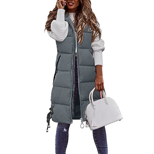 Daunenweste Damen Lange Warm Winterweste Longweste Reißverschluss Übergang Steppweste Daunenweste mit Kapuze Winter Große Größen Pufferweste Kapuzewintermantel Schwarze Softshell Daunenjacke von Fulidngzg