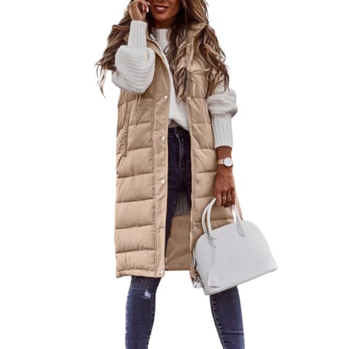Fulidngzg Daunenweste Damen Lange Warm Winterweste Longweste Reißverschluss Übergang Steppweste mit Kapuze Winter Große Größen Pufferweste Kapuzewintermantel Schwarze Softshell Daunenjacke von Fulidngzg