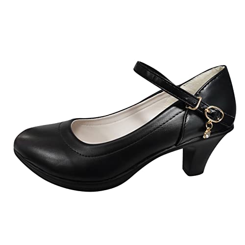 Elegante Schuhe Damen, Hochzeit Absatzschuhe Tanzschuhe mit Absatz Schwarz High Heels Spitz Weite H Halbschuhe Trachtenschuhe Gothic Pumps Festlich mit Riemchen Riemchenpumps Dirndl Schuhe von Fulidngzg