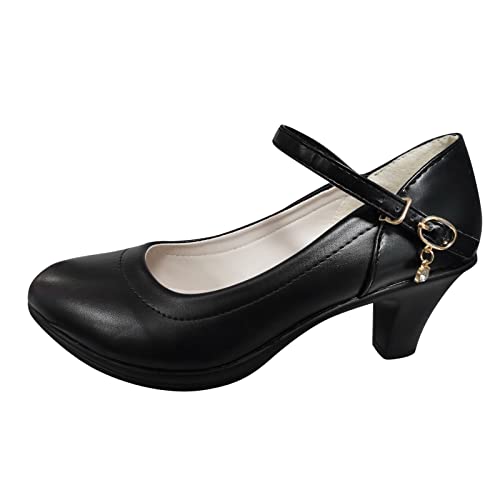 Elegante Schuhe Damen, Hochzeit Absatzschuhe Tanzschuhe mit Absatz Schwarz High Heels Spitz Weite H Halbschuhe Trachtenschuhe Gothic Pumps Festlich Riemchen Riemchenpumps Dirndl von Fulidngzg