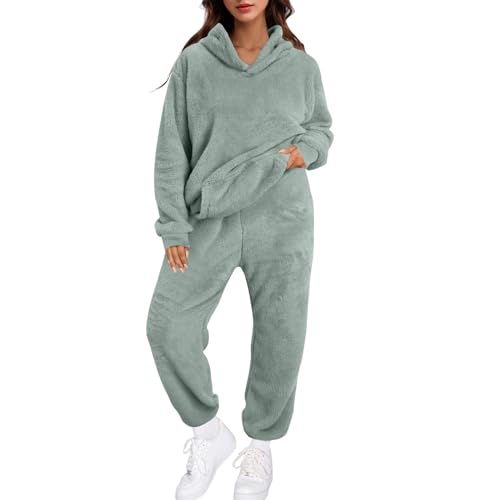 Fulidngzg Flauschiger Schlafanzug Damen Winter Frottee Pyjama Set Kuschelanzug Lang Warmer Hausanzug Teddy Plüsch Kuschelschlafanzüge Homewear Flauschig Kuschelig Plüschpyjamas Plüschanzug von Fulidngzg