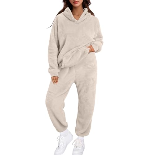 Fulidngzg Flauschiger Schlafanzug Damen Winter Frottee Pyjama Set Kuschelanzug Lang Warmer Hausanzug Teddy Plüsch Kuschelschlafanzüge Homewear Flauschig Kuschelig Plüschpyjamas Plüschanzug von Fulidngzg