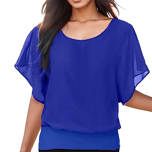 Fledermaus Shirt Damen: Kurzarm Schwarz Bluse Sommer Yoga T Shirts mit Gummizug Am Saum Chiffon Shirt Festlich Locker Oberteile Made in Italy Große Größen Fledermaus Tshirt Tunika von Fulidngzg