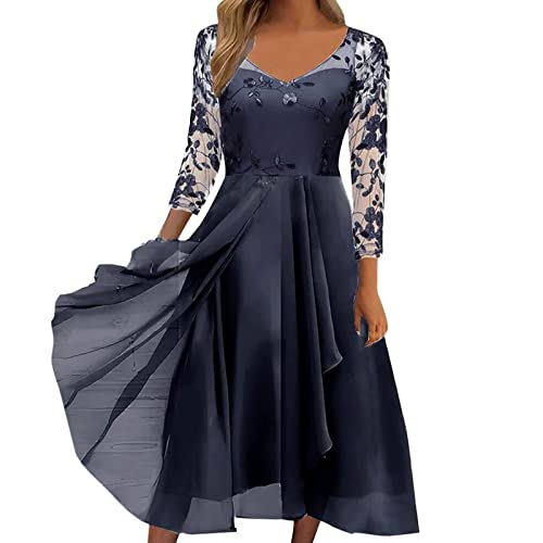 Fulidngzg 2023 Damen Kleider Spitzenkleid Chiffon Cocktailkleid Festliches Ballkleid Brautjungfernkleider für Hochzeit Midi Abendkleider Lang Glitzer Partykleider von Fulidngzg