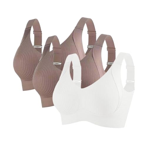 Fulidngzg 3er Sport BH Damen Ohne Bügel Push up BH Große Größen Soft Seamless Nahtloser BHS V-Ausschnitt Bequem Crop Top Soft Bequem Bra Klassische Spaghettiträger Bra Top für Yoga Fitness Joggen von Fulidngzg