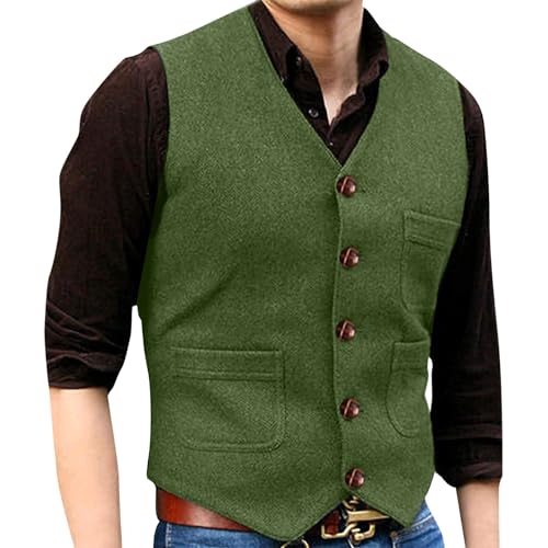 Fulidngzg Anzugwesten für Herren Wolle Anzug Weste Anzugweste Schwarz Sportlich Tweed Weste Trachtenweste Elegant Herrenweste Gilet Wollweste Vintage Ärmellose Weste Weste von Fulidngzg