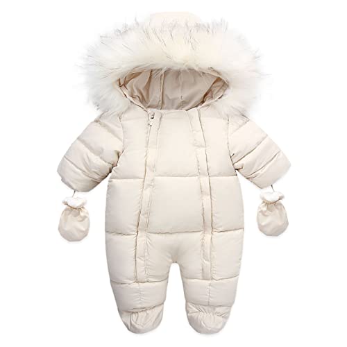 Fulidngzg Baby Schneeanzug Mädchen Winddicht Kinder Strampler Jumpsuit Overall mit Kapuze Reißverschluss Jacke Mantel Schneeanzug Neugeboren Winter Babykleidung Winterjacke Spielanzug von Fulidngzg