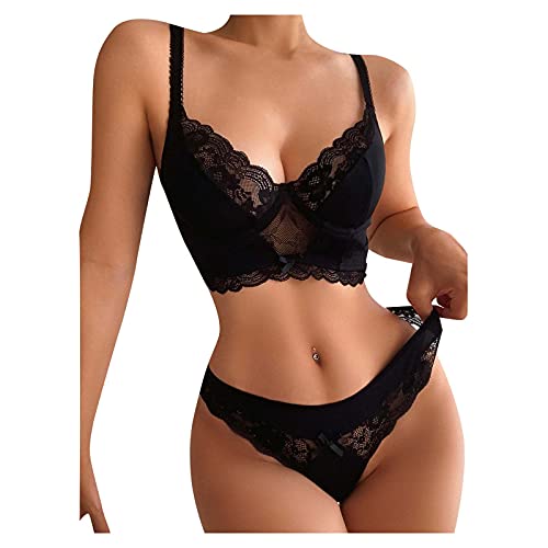 Fulidngzg Babydoll Damen Sexy Offen Schritt Große Größen Elegant Wetlook Unterwäsche BH und Slip Push Up Erotisch Dessous Set Lingerie Curvy mit Strapsen Transparent Plus Size Erotik Reizwäsche Set von Fulidngzg