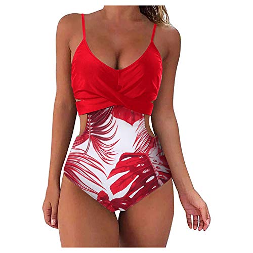 Fulidngzg Badeanzug Damen Bauchweg Einteilege Print Sexy Sportlich Gepolstert Push Up mit Körbchen Sommer Badeanzug Dessous Tanga von Fulidngzg