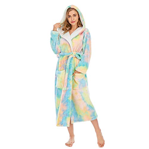 Fulidngzg Bademantel Damen mit Kapuze Flauschig Leicht Morgenmantel Bademantel Sauna Frottier Frotteekleid Bathrobe mit Kapuze Kuscheliger Lang Saunakilt Fleece Frottee Große Größen Saunamantel von Fulidngzg