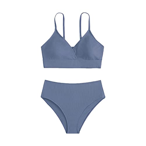 Fulidngzg Bikini 164 Mädchen Teenager mit Triangel Push Up Badeanzug Bikinioberteil Sportlich Größe Rüschen Badeanzüge Set mit Shorts Zweiteilige Bikinihose Bikini Tankini für Mädchen 2-14 Jahre von Fulidngzg