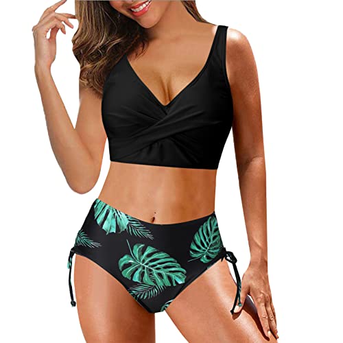 Fulidngzg Bikini Damen High Waist Sexy Crossover Strapse Retro Print Zweiteilige Sexy Sommer Sportlich Push Up mit Körbchen Gepolstert Bikinitop Beachwear Strandmode von Fulidngzg