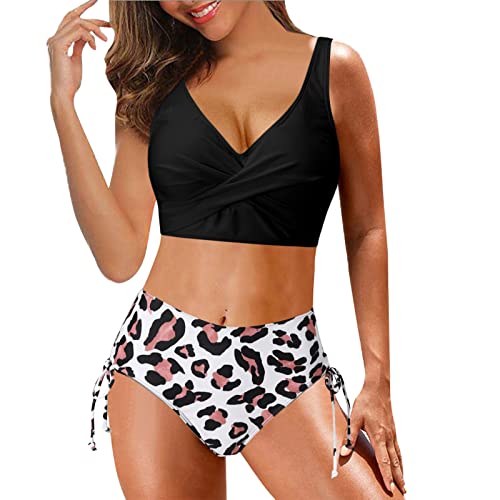 Fulidngzg Bikini Damen High Waist Sexy Crossover Strapse Retro Print Zweiteilige Sexy Sommer Sportlich Push Up mit Körbchen Gepolstert Bikinitop Beachwear Strandmode von Fulidngzg