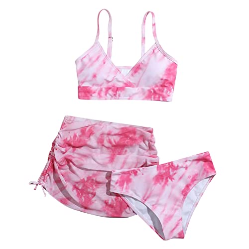 Fulidngzg Bikini Mädchen 134 Set mit Shorts Badeanzüge Bikinioberteil Rüschen Teenager 3-Teiliger Bikinihose Push Up Größe mit Triangel Bikini Tankini Badeanzug für Mädchen 2-14 Jahre von Fulidngzg