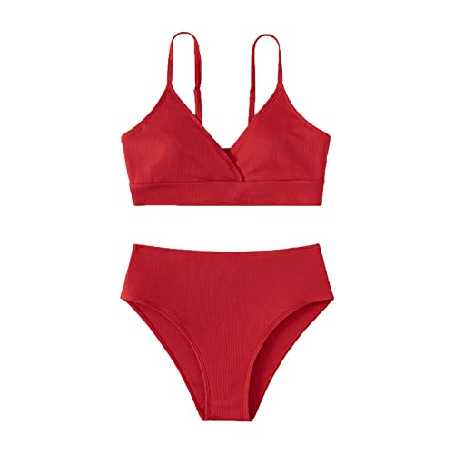 Fulidngzg Bikini Mädchen 140 Rüschen Größe Bikini Bikinihose Bedruckte Push Up mit Shorts Tankini Zweiteilige Set mit Triangel Badeanzug Bikinioberteil Badeanzüge für Mädchen 2-14 Jahre von Fulidngzg