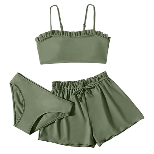 Fulidngzg Bikini Mädchen 152 Teenager 3-Teiliger Badeanzug Tankini mit Triangel Rüschen Set Bikinioberteil Größe Push Up Bedruckte Bikini Bikinihose Badeanzüge für Mädchen 2-14 Jahre von Fulidngzg