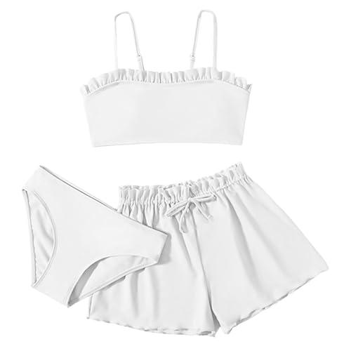 Fulidngzg Bikini Mädchen 152 Teenager 3-Teiliger Badeanzug Tankini mit Triangel Rüschen Set Bikinioberteil Größe Push Up Bedruckte Bikini Bikinihose Badeanzüge für Mädchen 2-14 Jahre von Fulidngzg