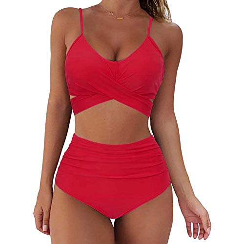 Fulidngzg Bikini Oberteil Damen Große Brüste mit Bügel Sexy High Waist Sport Zweiteiliger Bademode Push Up Große Größen Bikini Set Strandmode Bikinihose von Fulidngzg