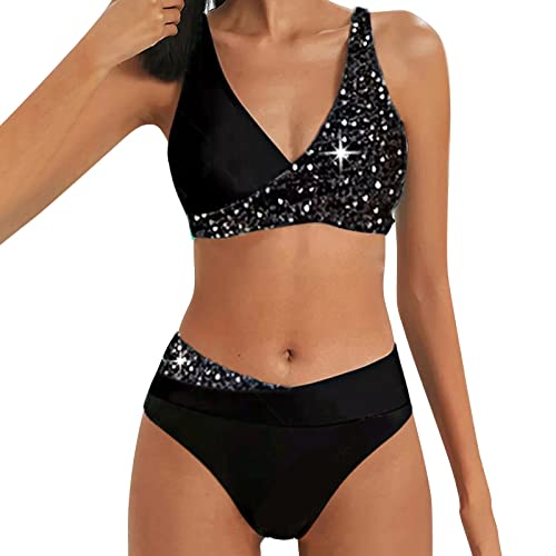 Fulidngzg Bikini Oberteil Damen Große Brüste mit Bügel Sexy High Waist Sport Zweiteiliger Bademode Push Up Große Größen Bikini Set Strandmode Bikinihose von Fulidngzg