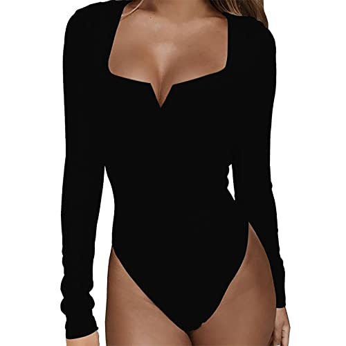 Fulidngzg Body Damen Elegant, Long Sleeve Elegant Blusenbody Bodysuit Sexy Silvester Langarm Stringbody Langarmbody Stretch Lang Schwarz Body Shapewear Oberteil Thermo Party Bodybluse von Fulidngzg