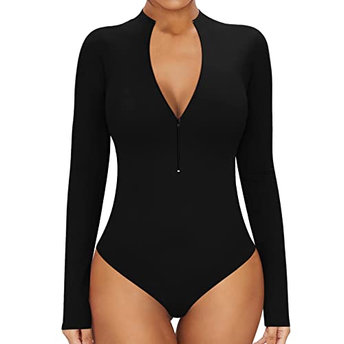 Fulidngzg Bodysuit Damen Langarm Spitze Ganzkörper Push Up Sexy Ballettanzug String Bauchweg Korsett Body Shaper Eng Elegant Damenbody Set Grosse Grössen Shapewear Transparent Stark Formend Body von Fulidngzg