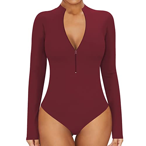 Fulidngzg Bodysuit Damen Langarm Spitze Ganzkörper Push Up Sexy Ballettanzug String Bauchweg Korsett Body Shaper Eng Elegant Damenbody Set Grosse Grössen Shapewear Transparent Stark Formend Body von Fulidngzg
