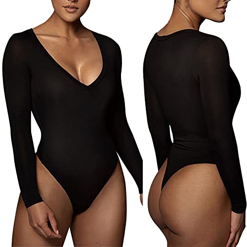 Fulidngzg Bodysuit Women Stretch Sexy Blusenbody Langarmbody Elegant Lang Thermo Bodysuit Stringbody Shaping Langarm Schwarz Body Jumpsuit Oberteil Silvester Party Shapewear von Fulidngzg