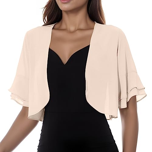 Fulidngzg Cardigan Damen, Crop Elegante Strickbolero Festlich Kurzblazer Dünne Zum Kleid Strickjacke Leichte Spitze Häkel Bolero Weiß Hippie Kurzarm Jacke von Fulidngzg