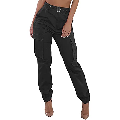 Fulidngzg Cargohose Damen Schwarz High Waist Lang Übergröße Modern Outdoor Trainingshose Jogginghose Freizeithose Sweathose mit Taschen von Fulidngzg