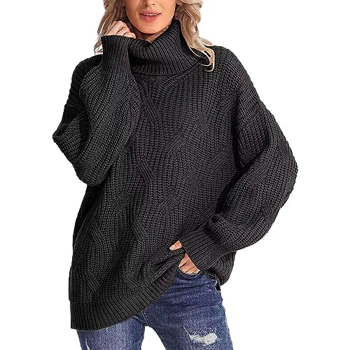 Fulidngzg Cashmere Pullover Damen Warm Alpaka Rollkragenpullover Strickpullover Grobmaschig Schwarz Winterpullover Pullover Kuschel Baumwolle Pulli Rolli Elegant Wollpulli Turtleneck von Fulidngzg