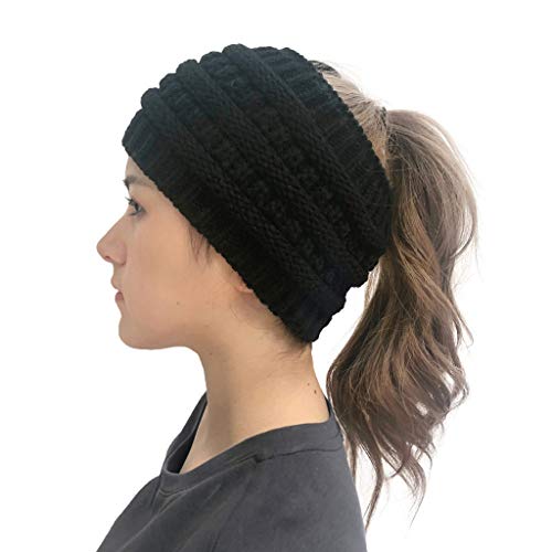 Fulidngzg Damen Frauen Plain Ponytail Messy GERIPPTE Winter Beanie Hut Cap Hair Hairband Winter Warme Mütze Beanie Strickmütze Elastische Thermo Wintermütze Hüte für Damen Winter Accessoires von Fulidngzg