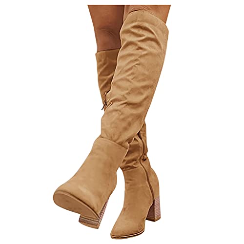 Fulidngzg Damen Klassische Stiefel Langschaf Western Langschaftstiefel Winterstiefel Overknees Kniehohe Stiefel Winterschuhe Schuhe Leder Cowboystiefel Reitstiefel Overknees Stiefel Damen Plateau von Fulidngzg