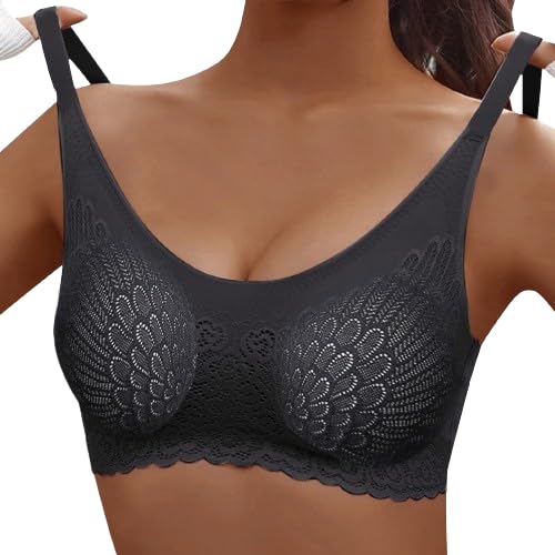 Fulidngzg Damen Komfort BH Ohne Bügel Push Up Nahtlos Sport BH Gepolstert Spitzen Bra Weich Seamless Stretch Bustier Mittel Halt Bügelloser Schlaf BH Klassische Top für Alltag Yoga Damen von Fulidngzg