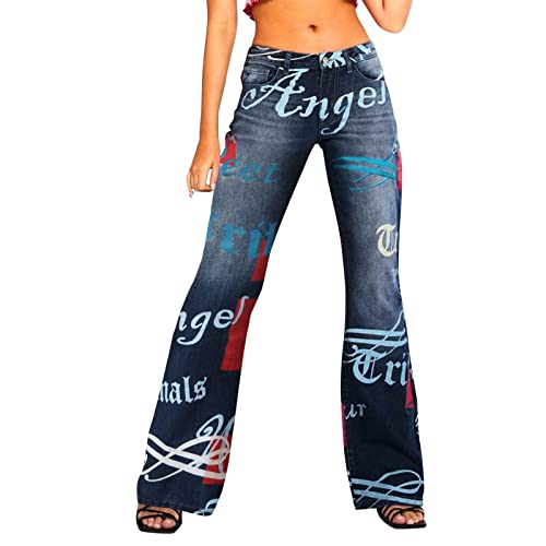 Fulidngzg Damen Schlaghose Jeans 7/8 Länge Weites Bein Yogahose 70er Fitnesshose Caprihose Sporthose Bootcut Gymnastikhose Bunt Blumen Sommerhose Stoff Sportleggins Boho Strandhose Freizeithose von Fulidngzg