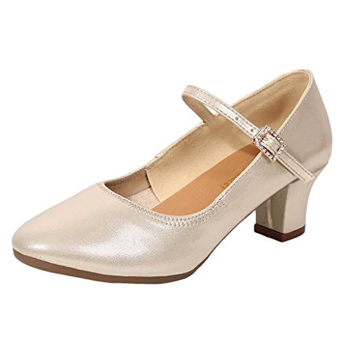 Fulidngzg Damen Schuhe Elegant, Blockabsatz Dirndl Schuhe Gold mit Riemchen Pumps Elegant Slingback Absatzschuhe Trachtenschuhe Festliche Breite Füße High Heels Bequem Hochzeit Weite H Spangenpumps von Fulidngzg