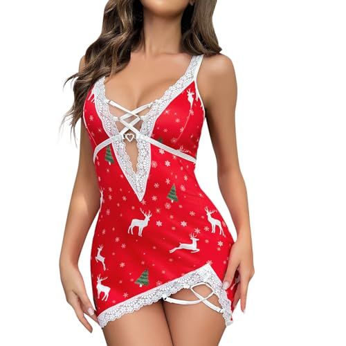 Fulidngzg Damen Weihnachtskleid Rotes Extrem Dessous Sex Outfit Erotik Sexy Kleid Weihnachtskleid Cosplay Süße Reizwäsche Weihnachtsfrau Kostüm Weihnachtsfeier Weihnachtsmann Kostüm von Fulidngzg