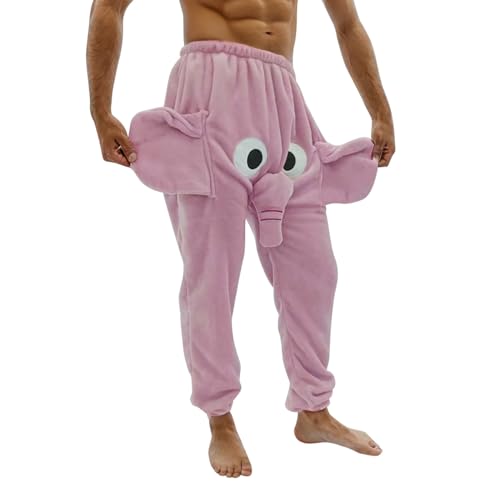 Fulidngzg Elefanten Hose mit Rüssel Männer Lustig Pyjamahose Elefantenhosen Tiermotive Pyjama Hosen Schlafanzughose Winter Lang Elefanten Hose Flanellhose Locker Wathose Jogginghose Jungen Mädchen von Fulidngzg