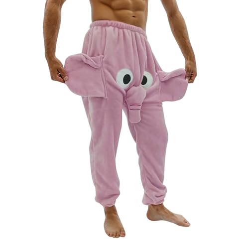 Fulidngzg Elefanten Hose mit Rüssel Männer Lustig Pyjamahose Elefantenhosen Tiermotive Pyjama Hosen Schlafanzughose Winter Lang Flanellhose Locker Wathose Jogginghose Jungen Mädchen von Fulidngzg