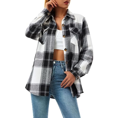 Fulidngzg Flanellbluse Damen mit Knopfleiste 2023 Hemdjacke Karohemd Langarm Mode Flanellhemd Hemd Große Größen Karierte Hemdbluse Cordhemd Herbst Lang Rote Cordjacke Holzfällerhemd von Fulidngzg