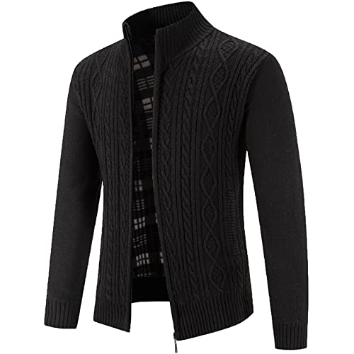 Fulidngzg Fleecejacke Herren, Ohne Kapuze mit Reissverschluss Fleecejacke Sweatjacke Norweger Outdoor Strickjacke Trachtenjacke mit Kragen Strick Schwarz Cardigan Wolle Lang Trachtenjanker von Fulidngzg