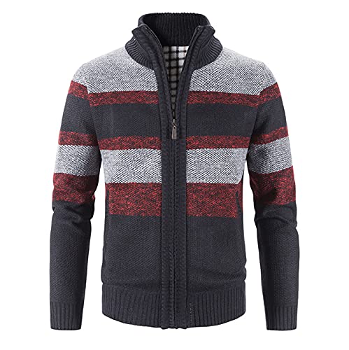 Fulidngzg Fleecejacke Herren Ohne Kapuze mit Reissverschluss Strickjacke Fleecejacke Strick Wolle Sweatjacke Trachtenjacke mit Kragen Norweger Langarm Cardigan Dicke Schwarz Trachtenjanker von Fulidngzg