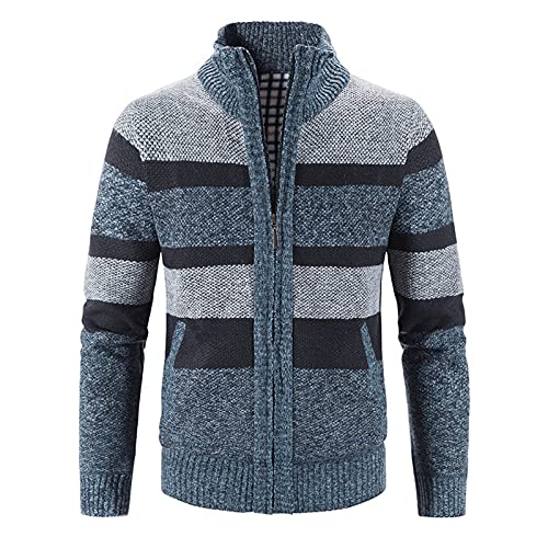 Fulidngzg Fleecejacke Herren Ohne Kapuze mit Reissverschluss Strickjacke Fleecejacke Strick Wolle Sweatjacke Trachtenjacke mit Kragen Norweger Langarm Cardigan Dicke Schwarz Trachtenjanker von Fulidngzg