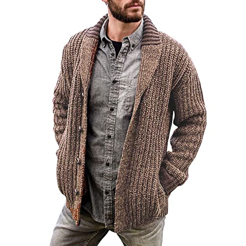 Fulidngzg Fleecejacke Herren: Strick mit Reissverschluss Trachtenjacke Sweatjacke Kragen Dicke Cardigan Strickjacke Norweger Ohne Kapuze Wolle Übergrößen 3XL Pullover von Fulidngzg
