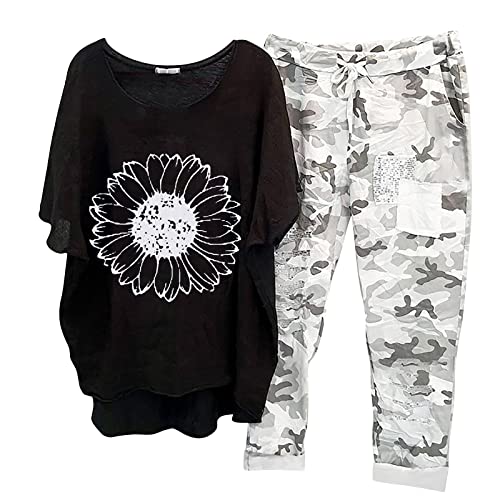 Fulidngzg Freizeitanzug Damen Set Zweiteiler Sportanzug Casual Sommer Leinenbluse und Leinenhose Loungewear Tracksuit Lange Hose Leinen Änzuge Leinenhemd Outfit Große Größe Streetwear Hosenanzug von Fulidngzg