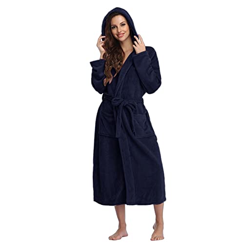 Fulidngzg Frotteekleid Damen Lang Frottee Bathrobe Bademantel Weicher Große Größen Saunakilt Morgenmantel Frottier Kuscheliger Sauna Frotteekleid mit Kapuze Leicht Waffelpique Hausmantel von Fulidngzg