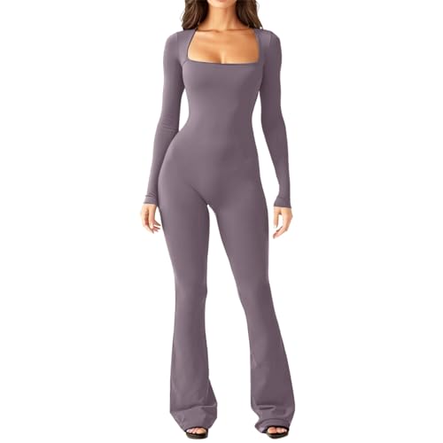 Fulidngzg Ganzkörper Body Damen Bunt Eng Ganzkörper Body Jumpsuit Thermo Fitness Onesie Einteiler Ribbed Lang Bodysuit Ganzkörperanzug Schwarz Winter Jogginganzug Gymnastikanzug Sportanzug von Fulidngzg